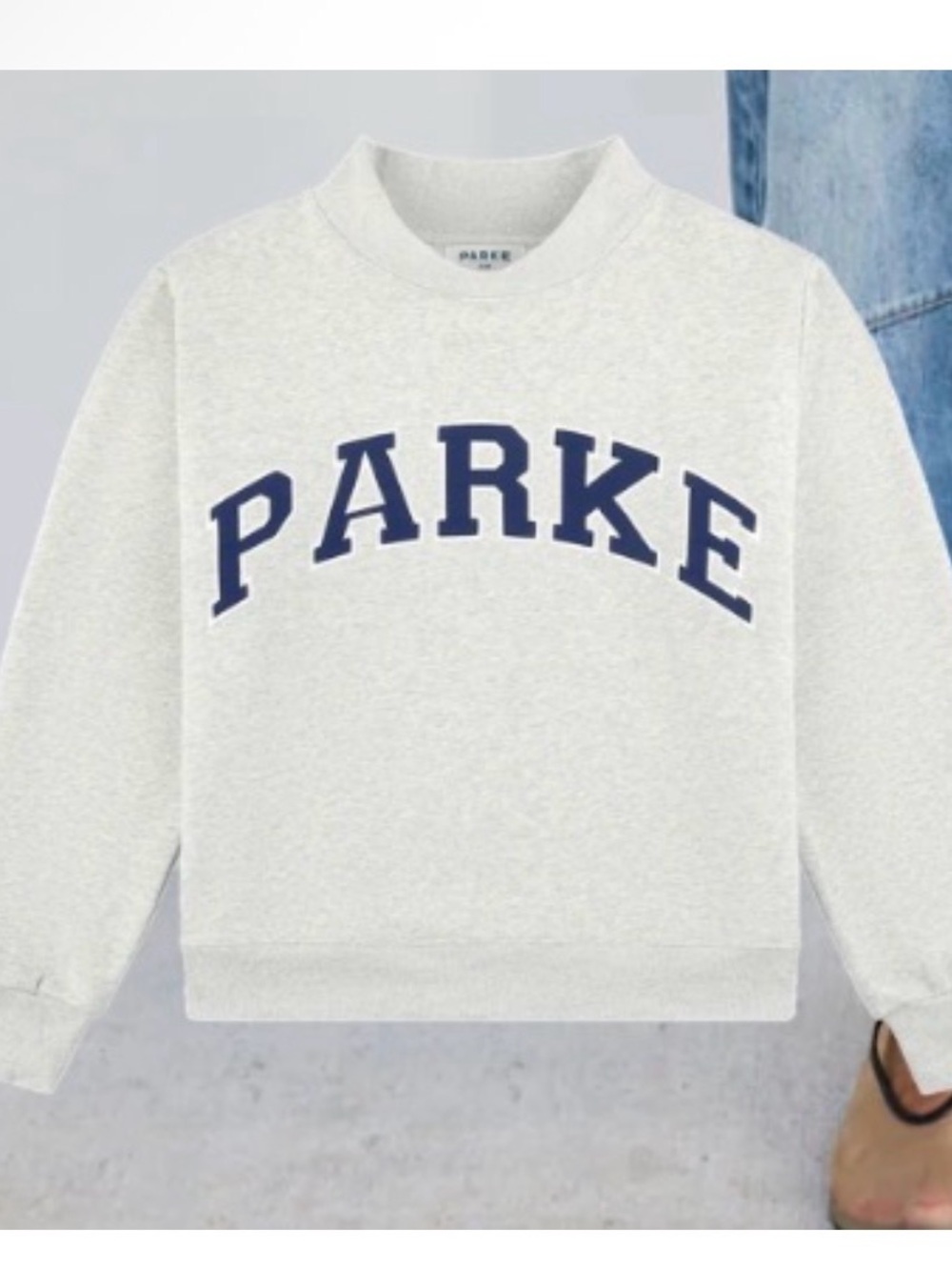 Parke Light Gray Crewneck Sweater with Navy Arch Logo sold out color
